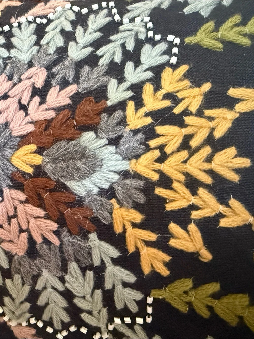 Embroidered Floral Decorative Pillow Cover in Black and Green